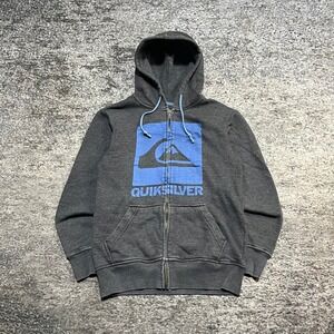 Quicksilver Zip Up Hoodie Mens Small Gray Blue Vintage Y2K Surf Skate Sweatshirt